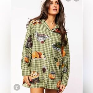 QUEEN OF SPARKLES Sequin Thanksgiving Green Checkered Tunic Dress